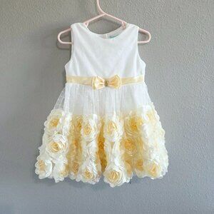 Nannette Baby Girl White Dress w/ Yellow 3D Rosettes - Formal Dress 24 Months
